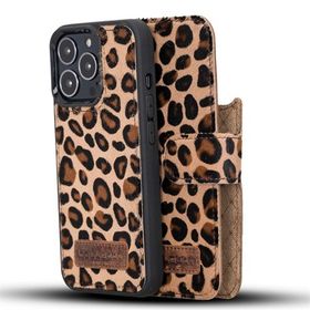 Bouletta LEO-1 Leopar Apple İphone 13 Pro Uyumlu Deri Cüzdanlı Kılıf