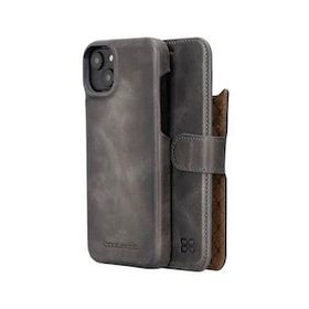 Bouletta MW36TN18 Apple iPhone 14 Plus Deri Cüzdanlı Gri Cep Telefonu Kılıfı