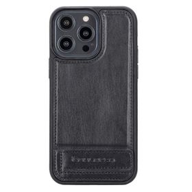 Bouletta RST1 Apple iPhone 14 Pro Max Deri Standlı Siyah Cep Telefonu Arka Kapak
