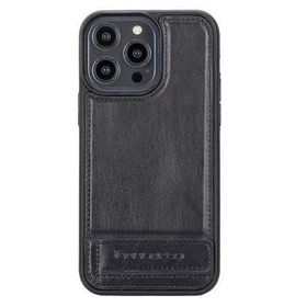 Bouletta RST1 Apple iPhone 14 Pro Max Deri Standlı Siyah Cep Telefonu Arka Kapak