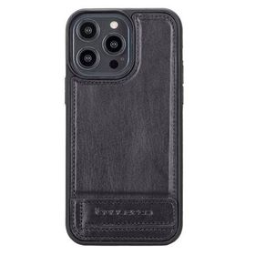 Bouletta RST1 Apple iPhone 14 Pro Max Deri Standlı Siyah Cep Telefonu Arka Kapak