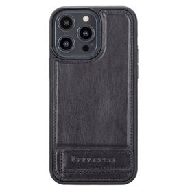Bouletta RST1 Apple iPhone 14 Pro Max Deri Standlı Siyah Cep Telefonu Arka Kapak