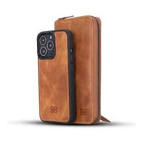 Bouletta TN11 Taba Apple iPhone 13 Pro Uyumlu Deri Fermuarlı Cüzdan Kılıf