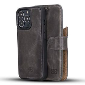Bouletta TN18EF Gri Apple iPhone 13 Pro Uyumlu Deri Cüzdanlı Kılıf