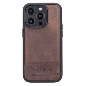 Bouletta TN3 Apple iPhone 14 Pro Uyumlu Deri Standlı Kahve Cep Telefonu Arka Kapak