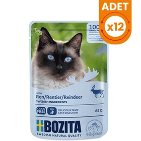 Bozita Pouch Ren Geyiği Etli Tahılsız Yetişkin 12x85 gr Kedi Konservesi