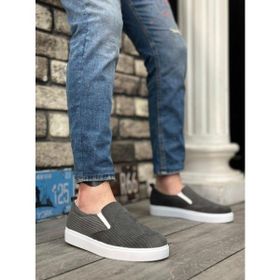 Bpm BA0339 Bağcıksız Kadife Gri Beyaz Taban Erkek Günlük Ayakkabı