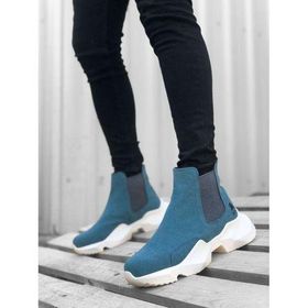 Bpm BA0444 Bağcıksız Rahat Yüksek Taban Mavi Spor Yarım Bilek Erkek Bot