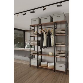 Brady Mobilya Majorka 180x150x35 Siyah Metal Ahşap Desenli Yonga Levha Açık Giyinme Dolap Portmanto Elbise Askılık