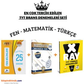 Branş Denenemeleri 3'lü Seti - Paraf Yayınları TYT Fen Bilimleri Tamamı Çözümlü 25 Denemesi + Bilgi Sarmal Yayınları TYT Matematik 15 x 40 Branş Denemeleri + Arı Yayınları X Ray Tyt Türkçe Denemeleri