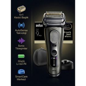 Braun Series 9 Pro+ Premium 9000 Siyah Su Geçirmez Titanyum Gövdeli Erkek Tıraş Makinesi
