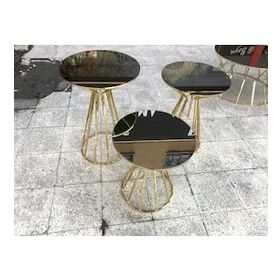 Brc 18064 Cadde Metal Gold Renk Kaplam Düz Siyah Temper Cam El Yapım Zigon Sehpa