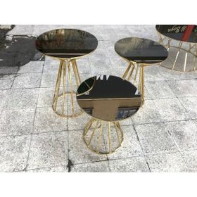 Brc Cadde 12417 Model TK Siyah Düz Temper Cam Metal Altın Kaplam Ayak Zigon Sehpa