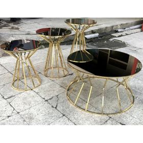 Brc Cadde 13852 Model Metal Gold Renk Kaplama Siyah Temper Cam Zigon Orta Sehpa