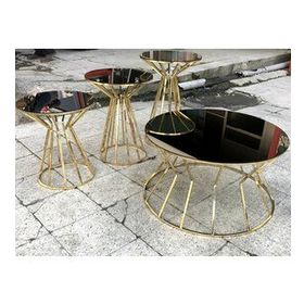 Brc Cadde 13852 Model Metal Gold Renk Kaplama Siyah Temper Cam Zigon Orta Sehpa