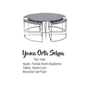 Brc Yonca 17548 Düz Siyah Temper Cam Metal Gümüş Renk Kaplama El Yapım Zigon Orta Sehpa