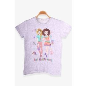 Breeze Açık Gri Melanj 8-12 Yaş Dostluk Temalı Kız Çocuk T-shirt