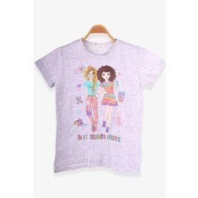 Breeze Açık Gri Melanj 8-12 Yaş Dostluk Temalı Kız Çocuk T-shirt