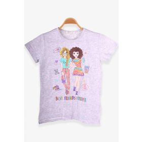 Breeze Açık Gri Melanj 8-12 Yaş Dostluk Temalı Kız Çocuk T-shirt