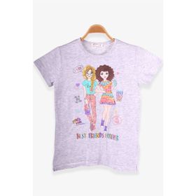 Breeze Açık Gri Melanj 8-12 Yaş Dostluk Temalı Kız Çocuk T-shirt