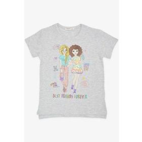 Breeze Açık Gri Melanj 8-12 Yaş Dostluk Temalı Kız Çocuk T-shirt