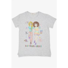 Breeze Açık Gri Melanj 8-12 Yaş Dostluk Temalı Kız Çocuk T-shirt