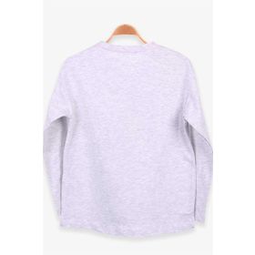 Breeze Açık Gri Melanj 8-14 Yaş Uzun Kollu Baskılı Taşlı Kız Çocuk T-shirt
