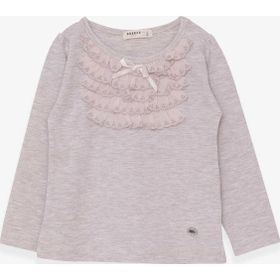 Breeze Bej 3-8 Yaş Uzun Kollu Güpürlü Fiyonklu Kız Çocuk T-shirt