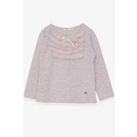 Breeze Bej 3-8 Yaş Uzun Kollu Güpürlü Fiyonklu Kız Çocuk T-shirt