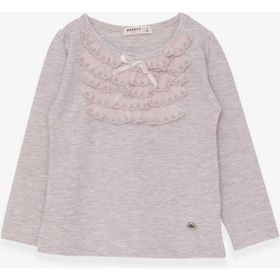 Breeze Bej 3-8 Yaş Uzun Kollu Güpürlü Fiyonklu Kız Çocuk T-shirt