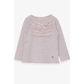 Breeze Bej 3-8 Yaş Uzun Kollu Güpürlü Fiyonklu Kız Çocuk T-shirt