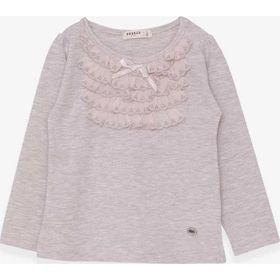 Breeze Bej 3-8 Yaş Uzun Kollu Güpürlü Fiyonklu Kız Çocuk T-shirt