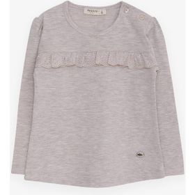 Breeze Bej Melanj 1-4 Yaş Uzun Kollu Güpürlü Kız Çocuk T-shirt