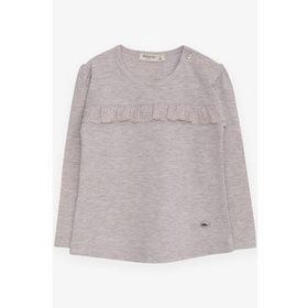 Breeze Bej Melanj 1-4 Yaş Uzun Kollu Güpürlü Kız Çocuk T-shirt