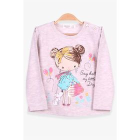 Breeze Bej Melanj 1.5-5 Yaş Uzun Kollu Cepli Tavşancık Baskılı Kız Çocuk T-shirt