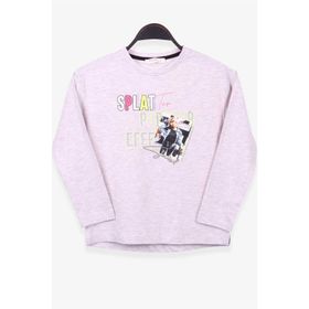 Breeze Bej Melanj 8-14 Yaş Uzun Kollu Baskılı Taşlı Kız Çocuk T-shirt