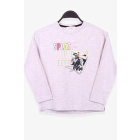 Breeze Bej Melanj 8-14 Yaş Uzun Kollu Baskılı Taşlı Kız Çocuk T-shirt