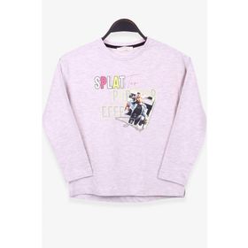 Breeze Bej Melanj 8-14 Yaş Uzun Kollu Baskılı Taşlı Kız Çocuk T-shirt