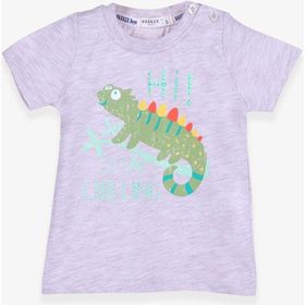 Breeze Bukalemun Baskılı Bej Melanj Erkek Bebek T-shirt