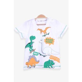 Breeze Dinozor Baskılı Ekru 1.5-5 Yaş Erkek Çocuk T-shirt