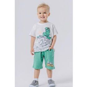 Breeze Dinozor Baskılı Ekru 1.5-5 Yaş Erkek Çocuk T-shirt