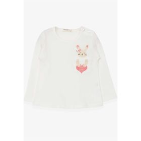 Breeze Ekru 1.5-5 Yaş Uzun Kollu Cepli Tavşancık Baskılı Kız Çocuk T-shirt