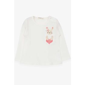 Breeze Ekru 1.5-5 Yaş Uzun Kollu Cepli Tavşancık Baskılı Kız Çocuk T-shirt