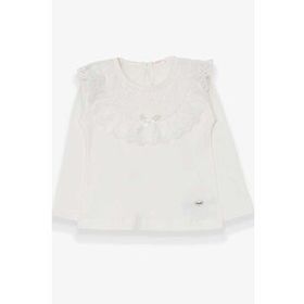 Breeze Ekru 1.5-5 Yaş Uzun Kollu Fiyonklu Güpürlü Kız Çocuk T-shirt