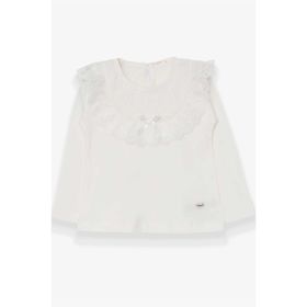 Breeze Ekru 1.5-5 Yaş Uzun Kollu Fiyonklu Güpürlü Kız Çocuk T-shirt