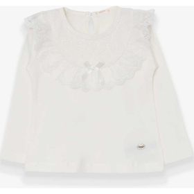 Breeze Ekru 1.5-5 Yaş Uzun Kollu Fiyonklu Güpürlü Kız Çocuk T-shirt