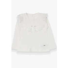 Breeze Ekru 1.5-5 Yaş Uzun Kollu Fiyonklu Güpürlü Kız Çocuk T-shirt
