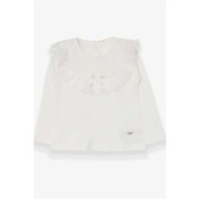 Breeze Ekru 1.5-5 Yaş Uzun Kollu Fiyonklu Güpürlü Kız Çocuk T-shirt