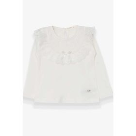 Breeze Ekru 1.5-5 Yaş Uzun Kollu Fiyonklu Güpürlü Kız Çocuk T-shirt
