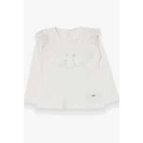 Breeze Ekru 1.5-5 Yaş Uzun Kollu Fiyonklu Güpürlü Kız Çocuk T-shirt